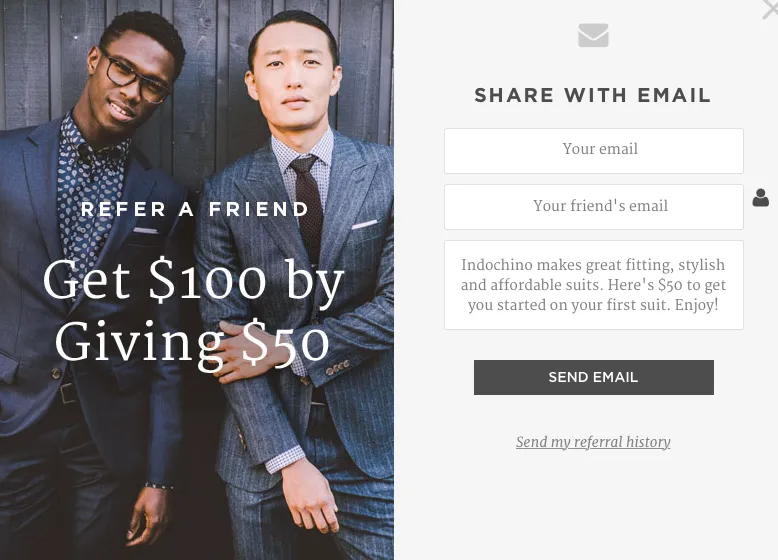 indochino refer-a-friend program example