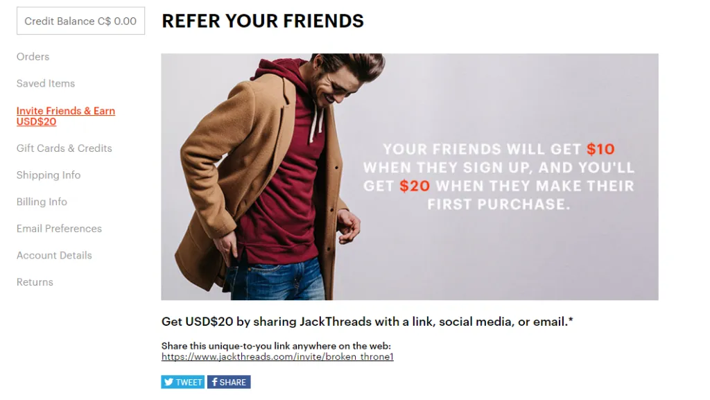 JackThreads referral program