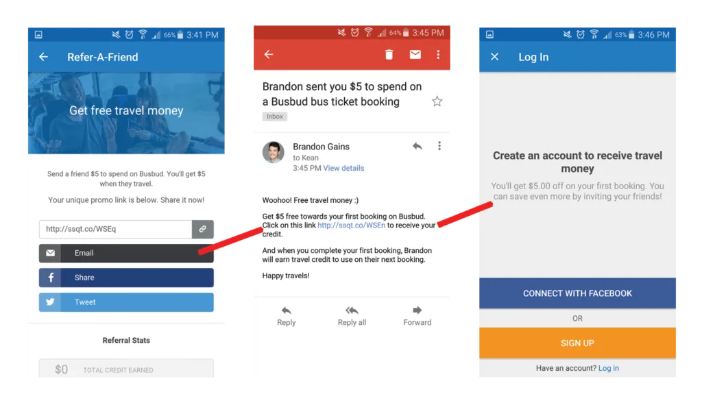 three busbud referral program examples