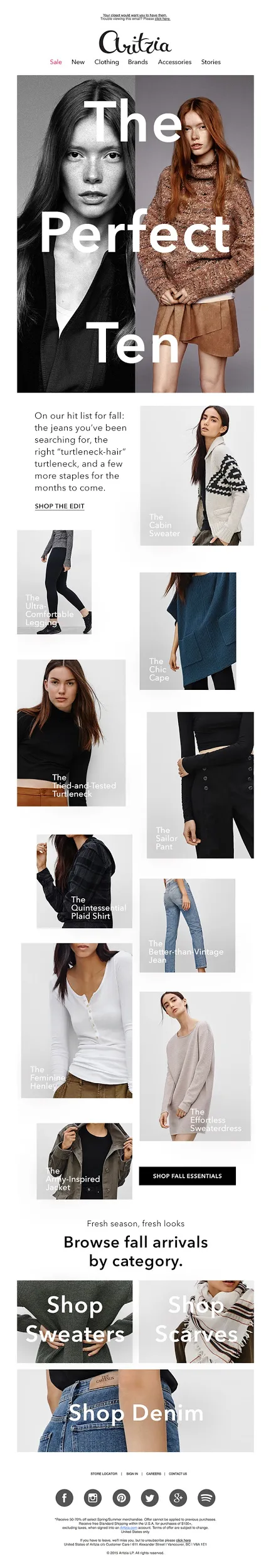 aritzia fashion ecommerce email marketing examples