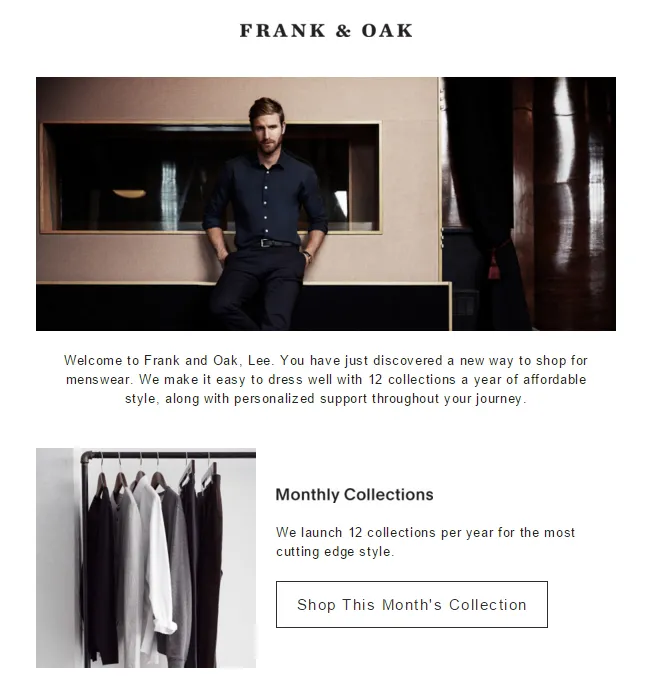 Frank and Oak Welcome Email