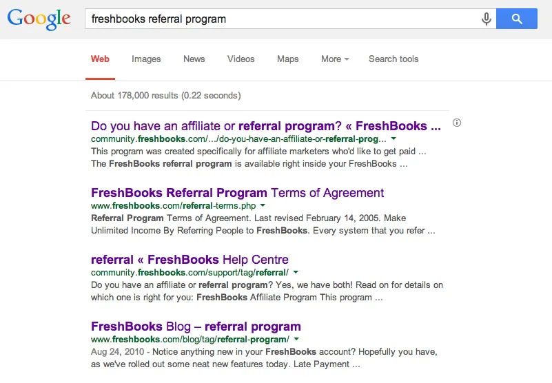 Freshbooks referral program search