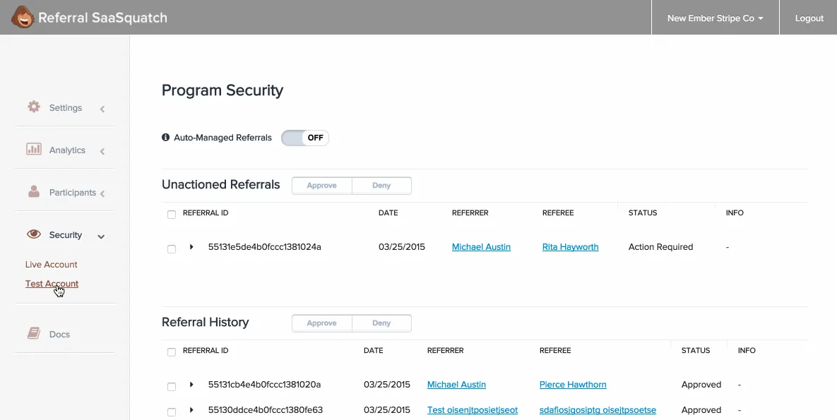 Referral SaaSquatch Security Management