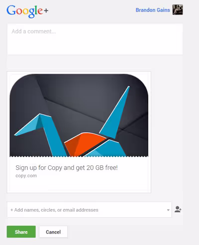 copy referral program invite gplus