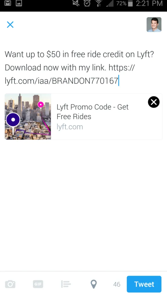 lyft mobile refer-a-friend tweet