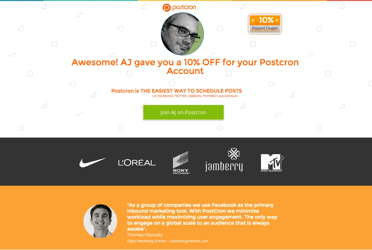 postcron referred landing page