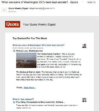 quora weekly digest email