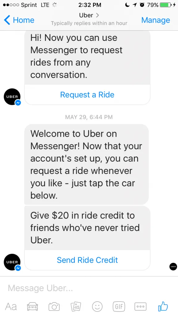 uber chatbot refer-a-friend example