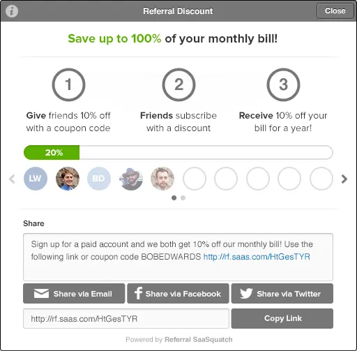 referral program example progress bar
