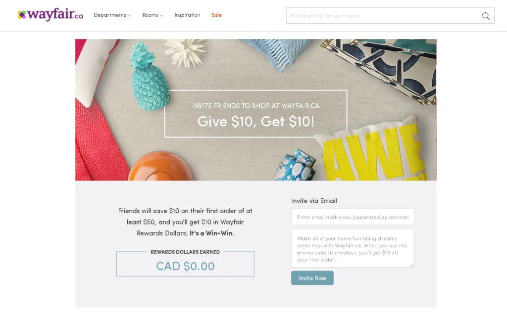 wayfair refer-a-friend program example 