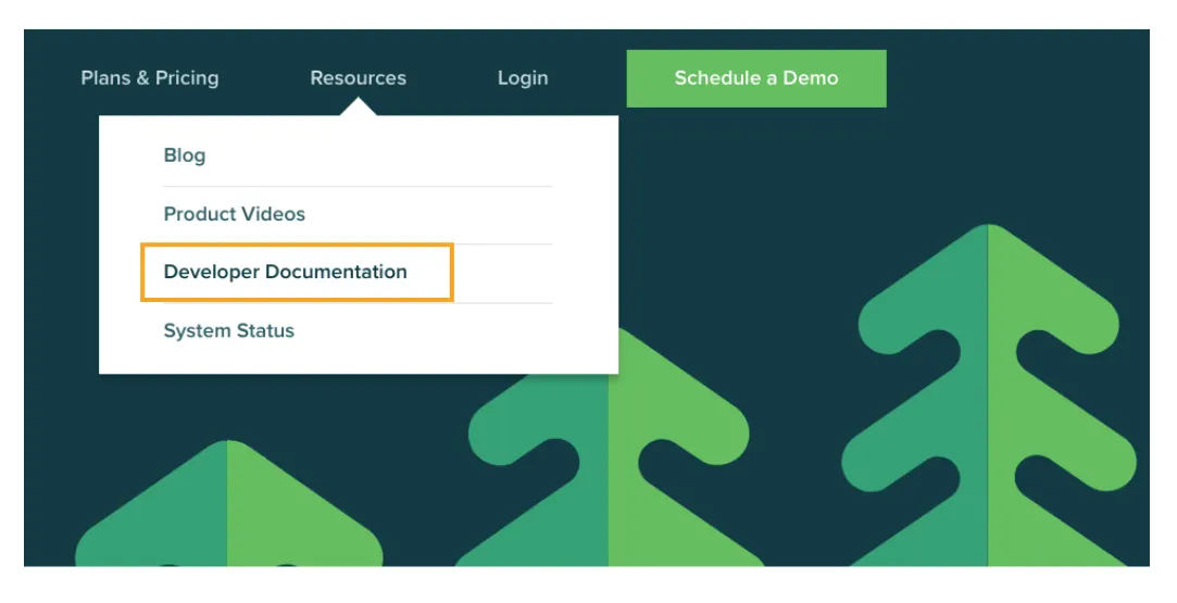 a screenshot taken from SaaSquatch’s website. Under Resources tab, we see a Developer Documentation page