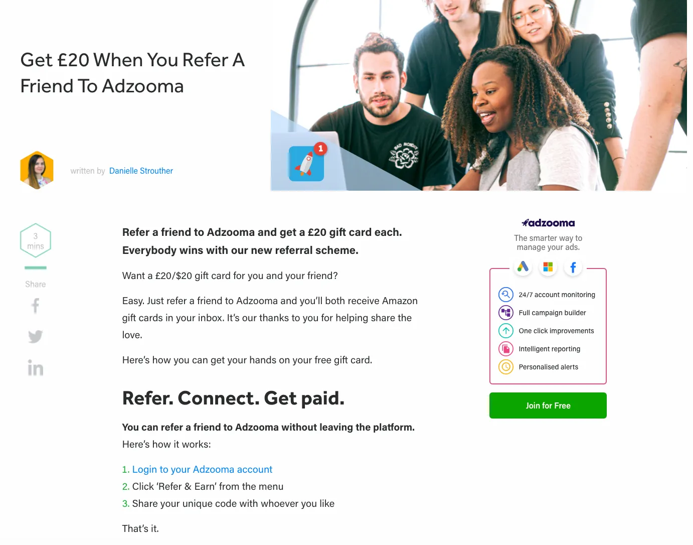 Adzooma announced the launch of their referral program through a blog post