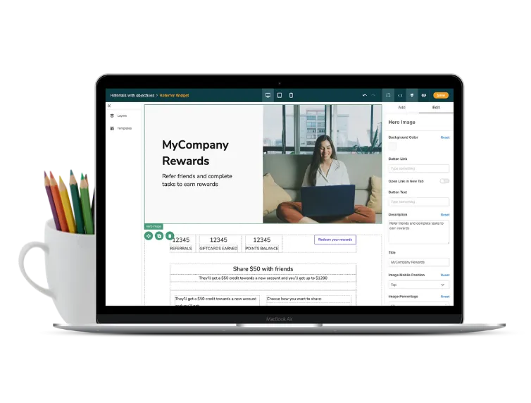 SaaSquatch has a Drag-and-drop Widget Builder giving you the power to create beautiful, low-code referral experiences for your users.